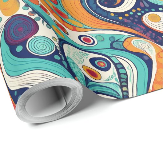 60s 70s Vibe Retro Wervelingen Abstract Pat#1 ID10 Cadeaupapier (Rol Hoek)