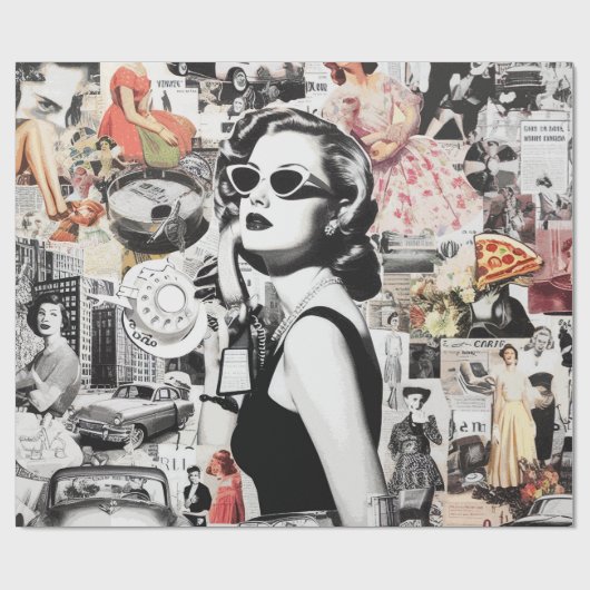 60s Abstracte Collage Cadeaupapier (Vlak)