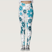 60's Groovy Blue Floral gepatterd | LEGGINGS (Voorkant)