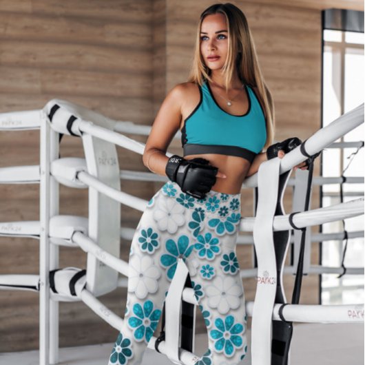 60's Groovy Blue Floral gepatterd | LEGGINGS