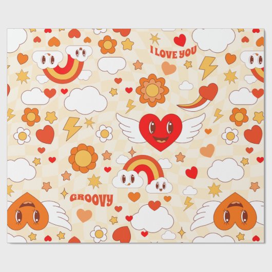 60s Groovy pop Art valentijn Rainbow Cloud Angel Cadeaupapier (Vlak)