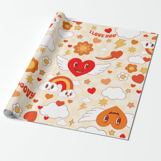 60s Groovy pop Art valentijn Rainbow Cloud Angel Cadeaupapier (Uitgerold)
