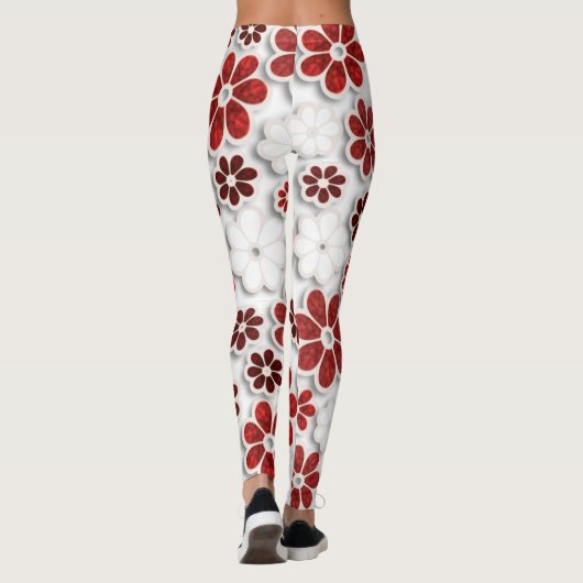 60's Groovy Red Floral gepatterd | LEGGINGS (Achterkant)