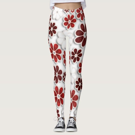 60's Groovy Red Floral gepatterd | LEGGINGS (Voorkant)