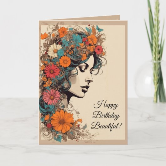 60s Hippie Bloemenmeisje Verjaardag Kaart (Voorkant)