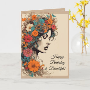 60s Hippie Bloemenmeisje Verjaardagskaart Kaart