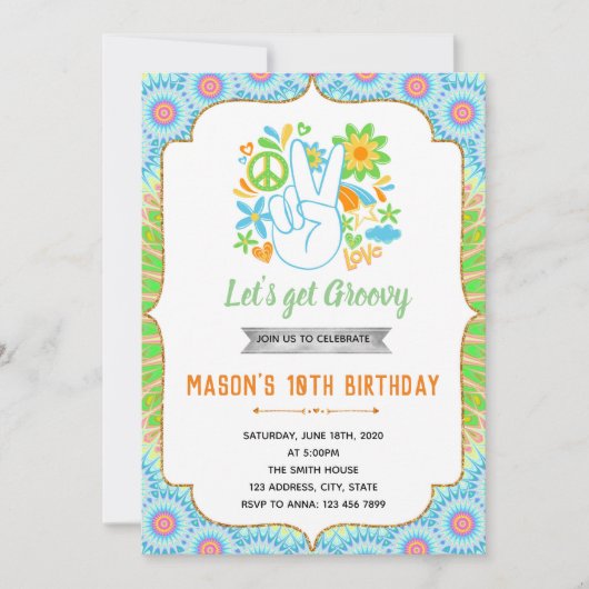 60s jongen verjaardag thema uitnodiging (Voorkant)