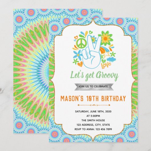 60s jongen verjaardag thema uitnodiging (Voorkant / Achterkant)