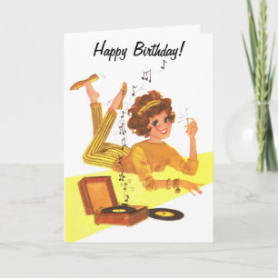 60's Music Girl Happy Birthday Kaart