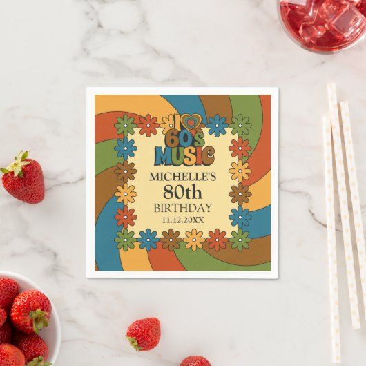 60s Music Theme Nostalgic 80th Birthday Party Deco Servet (Insitu)