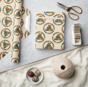 60s-muziek in retro kleuren op zachte zandkleurig cadeaupapier