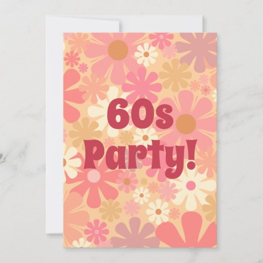 60s Partij Retro Floral Pink Kaart (Voorkant)