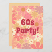 60s Partij Retro Floral Pink Kaart (Voorkant / Achterkant)