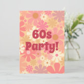 60s Partij Retro Floral Pink Kaart (Staand voorkant)