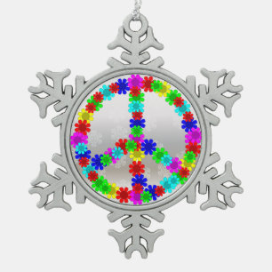 60's Peace Flowers Symbol Tin Sneeuwvlok Ornament