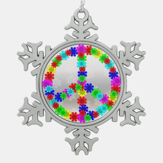 60's Peace Flowers Symbol Tin Sneeuwvlok Ornament (Voorkant)
