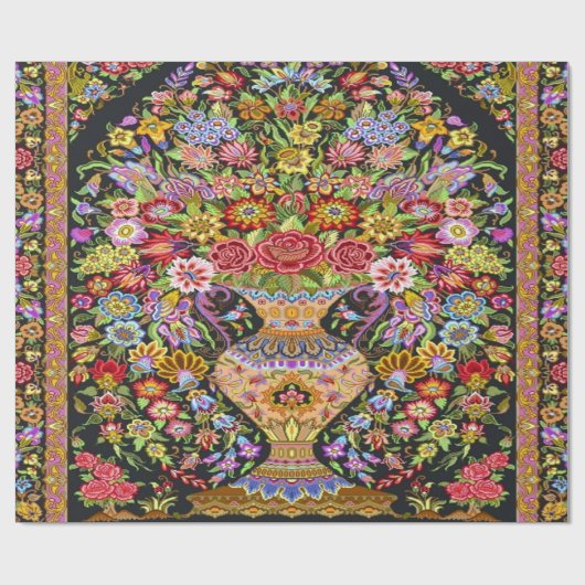 60s Perzische Turks Bloemkunst Decoupage Cadeaupapier (Vlak)
