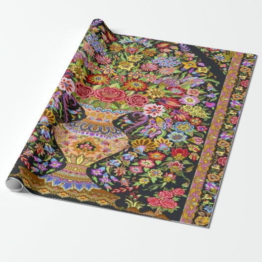 60s  Perzische Turks Bloemkunst Decoupage Cadeaupapier (Uitgerold)