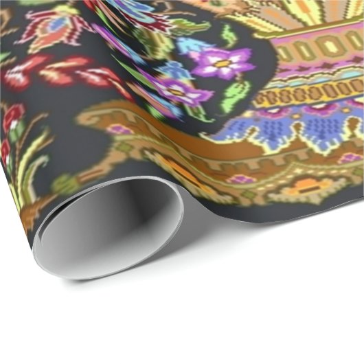 60s Perzische Turks Bloemkunst Decoupage Cadeaupapier (Rol Hoek)