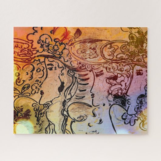 60s Peter Max kleurrijke waterverf profielen Legpuzzel (Horizontaal)