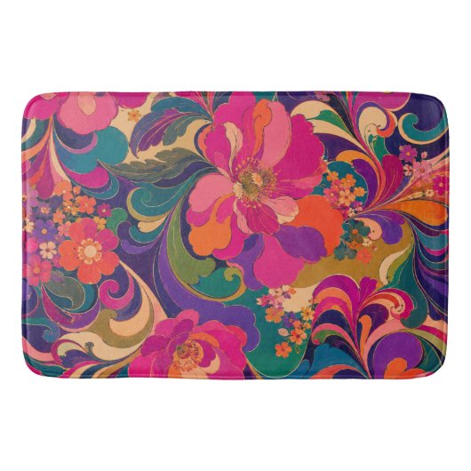 60s Psychedelische Bloemrijke Luxe Juweeltoon Badmat (Voorkant)