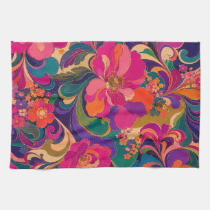 60s Psychedelische Bloemrijke Luxe Juweeltoon Theedoek