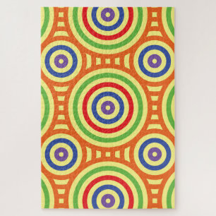 60s Retro Circular Geometric Pattern. Rood, groen Legpuzzel