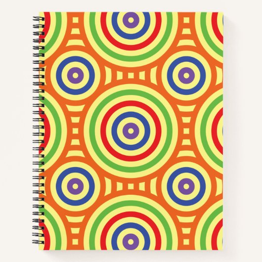 60s Retro Circular Geometric Pattern. Rood, groen Notitieboek (Voorkant)