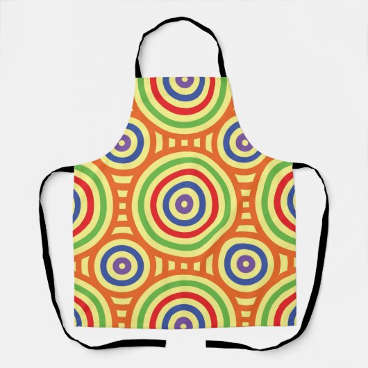 60s Retro Circular Geometric Pattern. Rood, groen Schort (Voorkant)