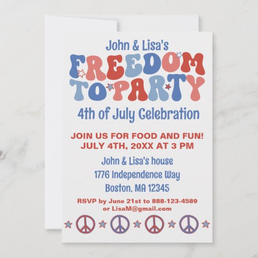 60s Retro Groovy 4 juli Vrijheidspartij Kaart (Voorkant)