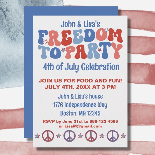 60s Retro Groovy 4 juli Vrijheidspartij Kaart