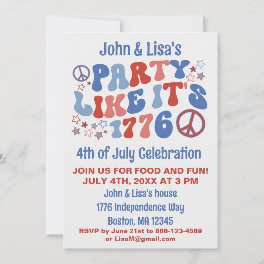 60s Retro Groovy 4th van juli Feestuitnodiging Kaart (Voorkant)