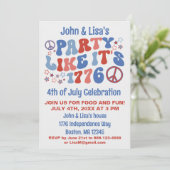 60s Retro Groovy 4th van juli Feestuitnodiging Kaart (Staand voorkant)