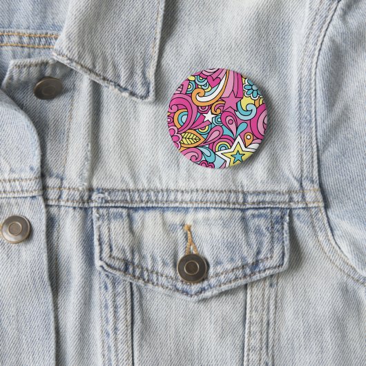60s Retro Hippy Peace Pattern Ronde Button 5,7 Cm (In situ)