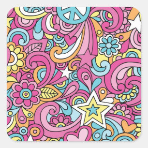 60s Retro Hippy Vredespatroon Vierkante Sticker