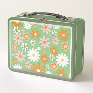60s Retro Kitchen Flower Avocado Metal Lunch Box