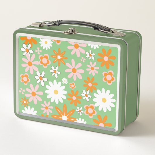 60s Retro Kitchen Flower Avocado Metal Lunch Box (Voorkant)