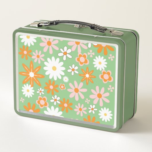 60s Retro Kitchen Flower Avocado Metal Lunch Box (Achterkant)