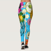 60s Retro MOD Kleurrijke Hippie Daisy Bloemen Blau Leggings (Achterkant)