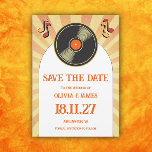 60s Retro Oranje Muziek Vinyl Groovy Bruiloft Save The Date