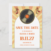 60s Retro Sinaasappel Muziek Vinyl Groovy Bruiloft Save The Date (Voorkant)