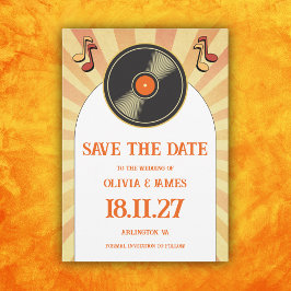 60s Retro Sinaasappel Muziek Vinyl Groovy Bruiloft Save The Date