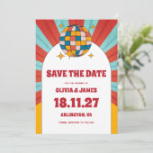 60s Retro Vinyl Muziek Bruiloft Save The Date Kaart (Staand voorkant)