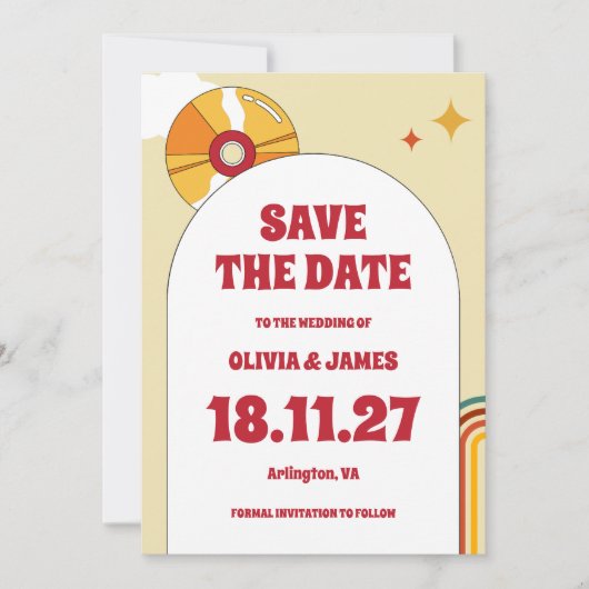 60s Retro Zachte Oranje Muziek Vinyl Groovy Bruilo Save The Date (Voorkant)