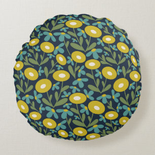60s Retro Zomer Zee Blauw Rond Kussen