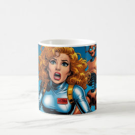 60s Scifi Woman running from Alien Robot Koffiemok
