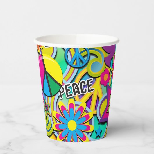60's Sixties Kleurrijke Flower Power verjaardagsfe Papieren Bekers (Links)