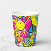 60's Sixties Kleurrijke Flower Power verjaardagsfe Papieren Bekers (Voorkant)