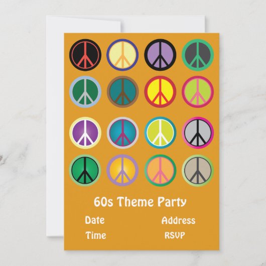 60s thema vredesteken hippie feest kaart (Voorkant)