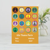 60s thema vredesteken hippie feest kaart (Staand voorkant)